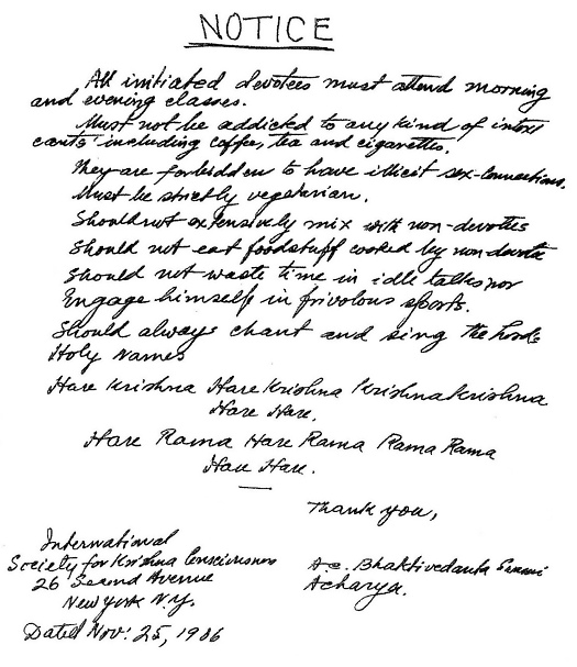 Rules and Regulations for Devotees