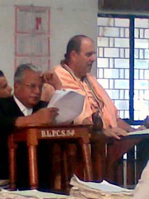 Jaya Pataka Swami cross-examination at Appellant Court in Bangalore, India. Claiming that Bangalore Temple and Akshaya Patra belongs to him and other 